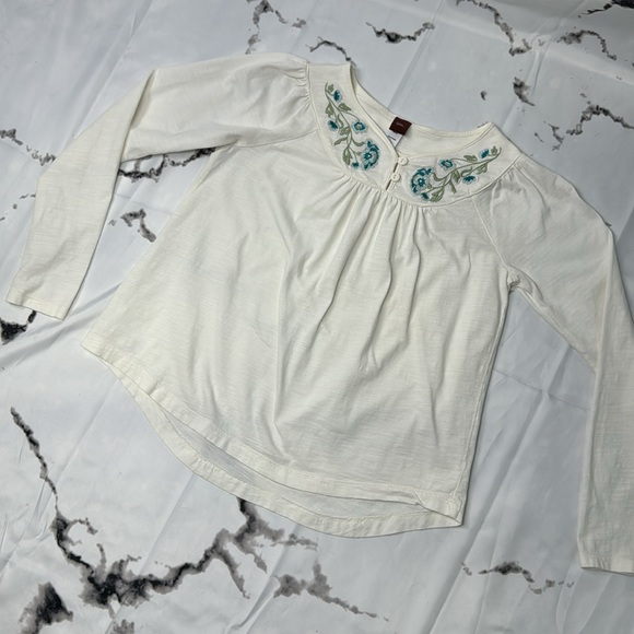 Tea Collection Embroidered Peasant Top Boho Long Sleeve Floral Cream Girl's L - Picture 9 of 10
